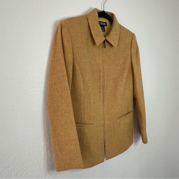 Lands' End Mustard Yellow Wool Blend Full Zip Lined Jacket Coat Women’s Size 4 - Picture 2 of 7